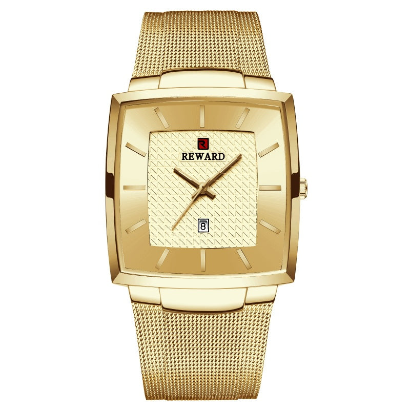 ⌚Montre à quartz pour hommes, ceinture en maille carrée ultra-mince