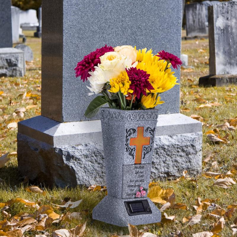 🪔 50% DE RÉDUCTION ! 💐 Vase Solaire à LED pour Pierres Tombales – Porte-Fleurs, Allumage Automatique & Batterie Intégrée pour un Hommage Respectueux ✨