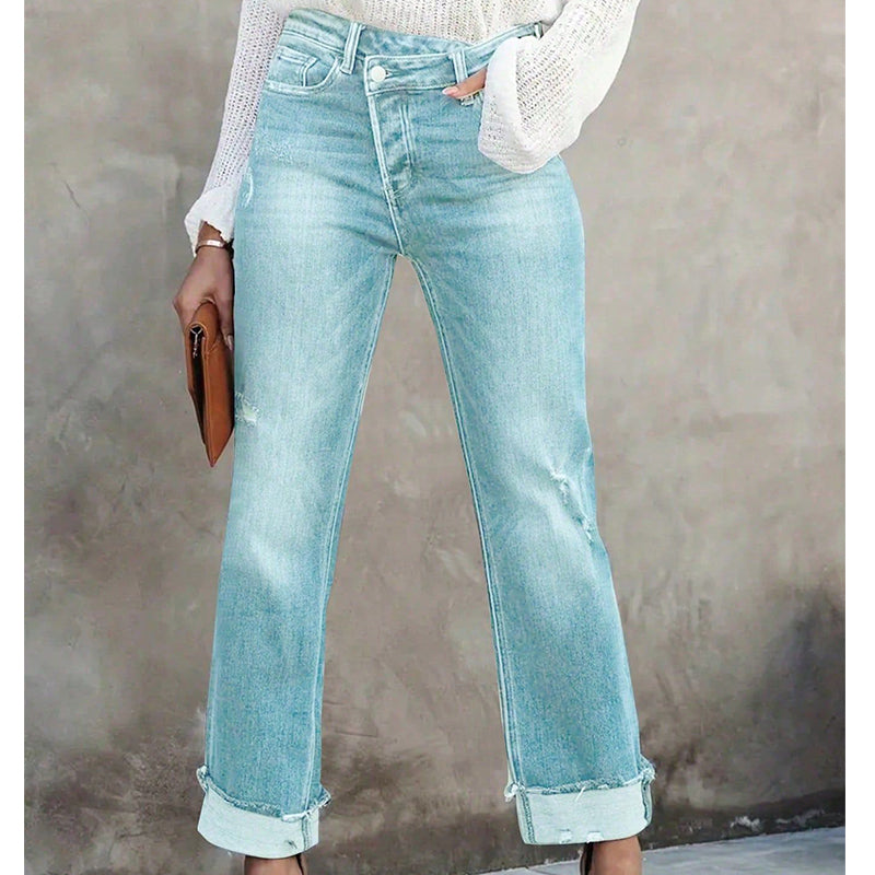 👖 50% DE RÉDUCTION! 💙 Jean Stretch Taille Haute Jambe Droite pour Femme – Confortable, Silhouette Allongeante & Look Classique ✨