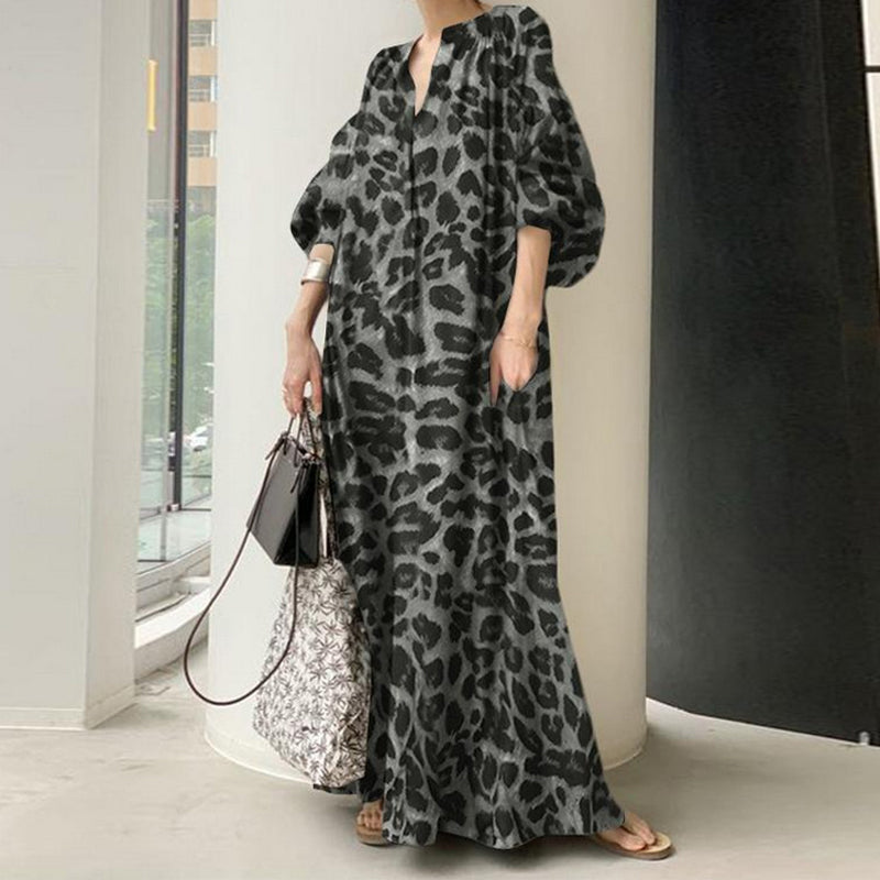 Robe chemise longue oversize à imprimé léopard