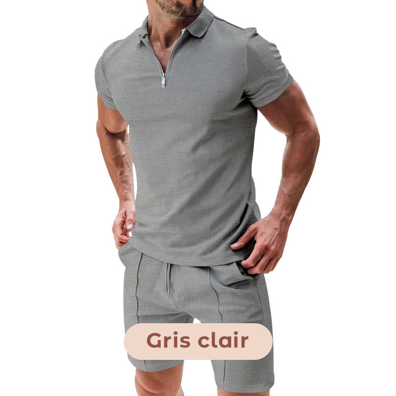 👕☀️ PROMO FLASH 50% ! Ensemble Été Homme 2 Pièces – T-shirt Col Revers & Short à Cordon, Léger Respirant, 6 Couleurs, Taille M-3XL 🩳