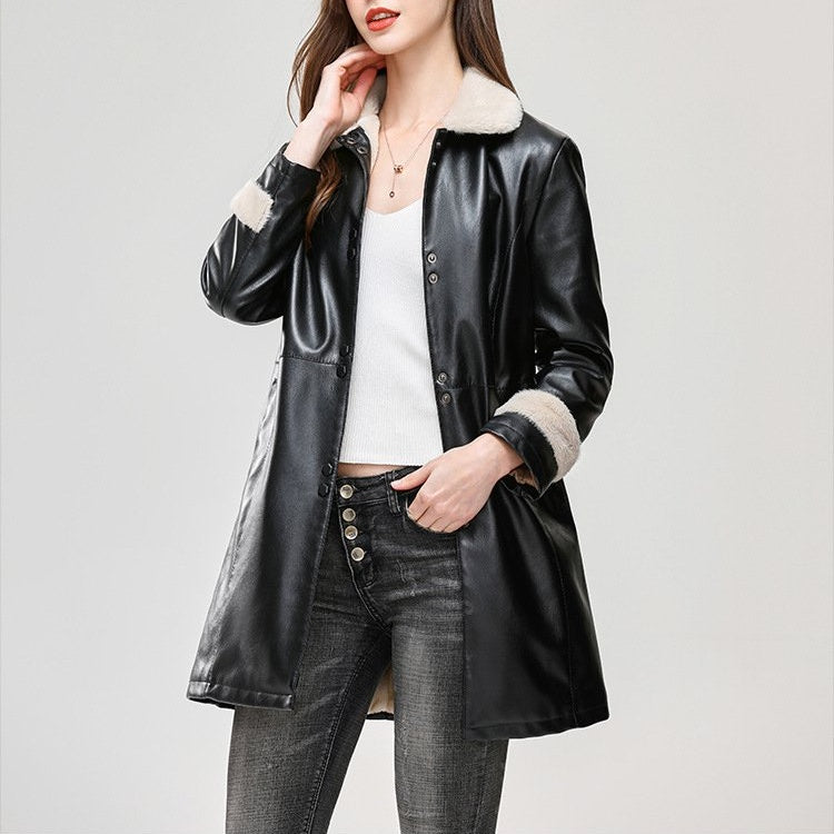 Manteau mi-long en fourrure avec col à revers en polaire