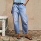 Jean droit court à taille haute pour femme