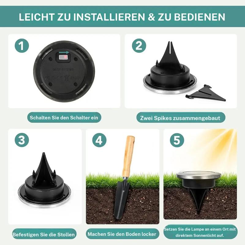 Lampe solaire d'extérieur en acier inoxydable avec 8 LED