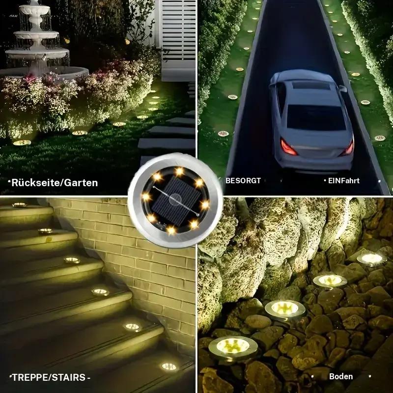Lampe solaire d'extérieur en acier inoxydable avec 8 LED