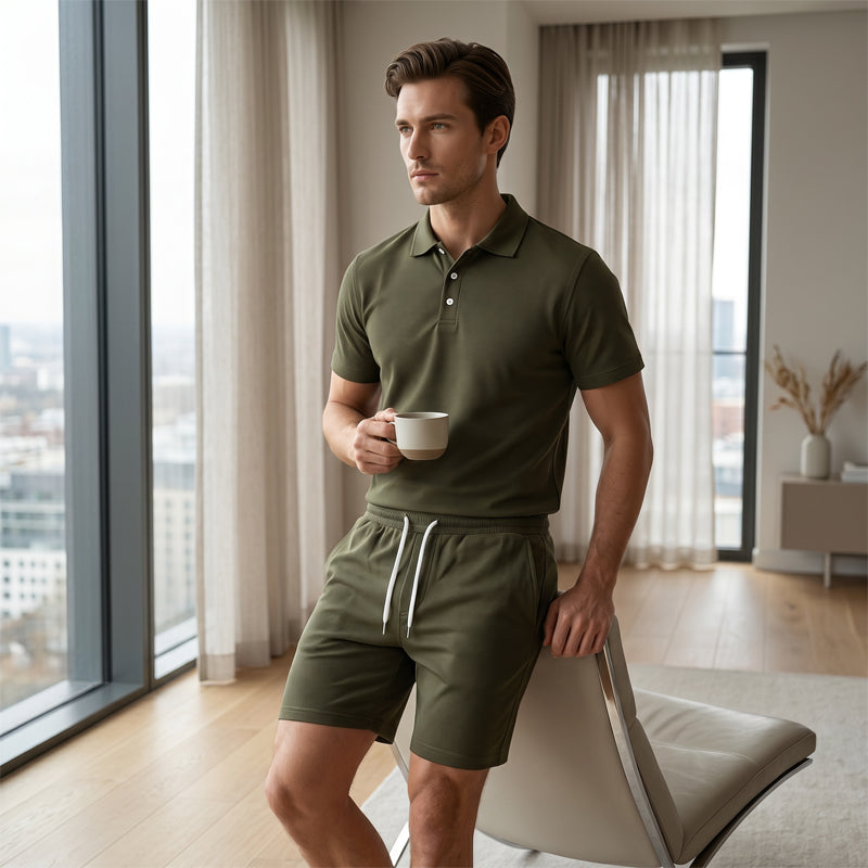 Ensemble d'été deux pièces pour homme, composé d'un polo et d'un short