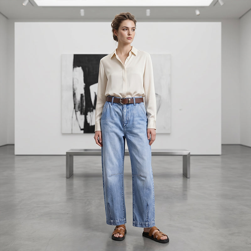 Jean droit court à taille haute pour femme