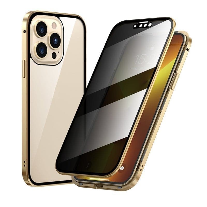 Coque magnétique pour iPhone avec verre de confidentialité et métal
