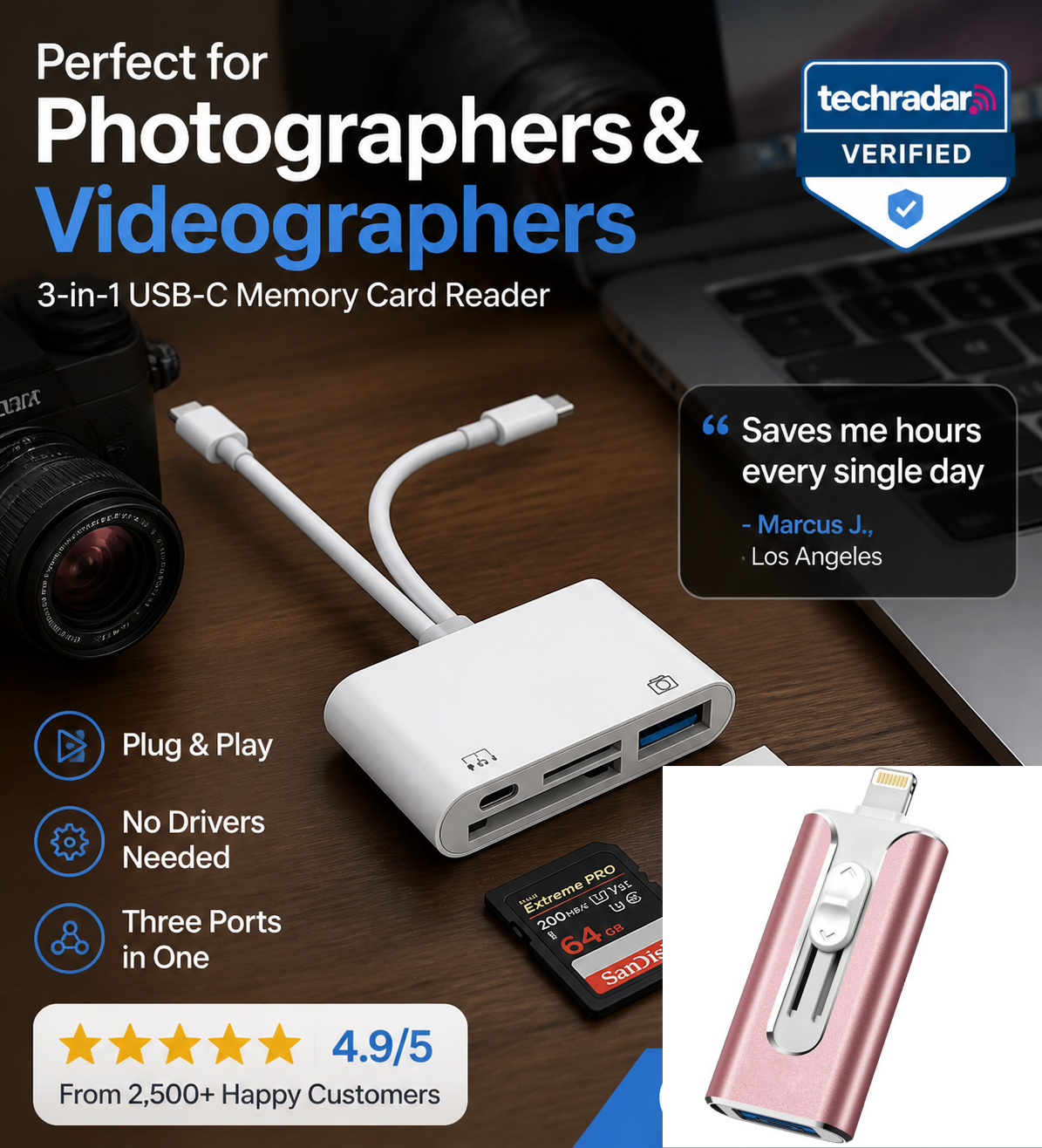 🎬 50 % DE RÉDUCTION EN CE MOMENT ! 📱 Hub de transfert pour créateurs – Lecture simultanée SD/TF🎥
