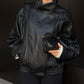 Veste en similicuir noir à col montant, veste de moto oversize