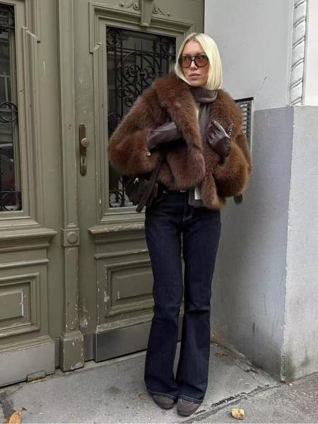 Manteau court en fausse fourrure pour femme, veste d'hiver ample et chaude