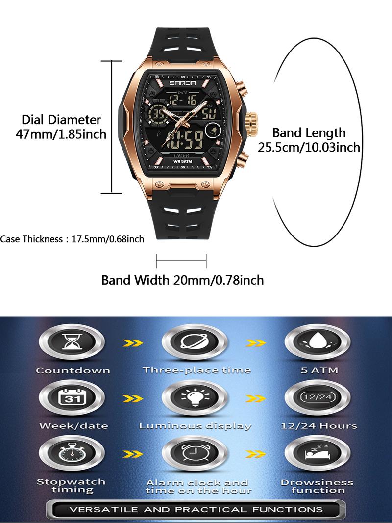 Montre numérique pour homme, montre numérique sportive décontractée avec cadran lumineux et mode alarme