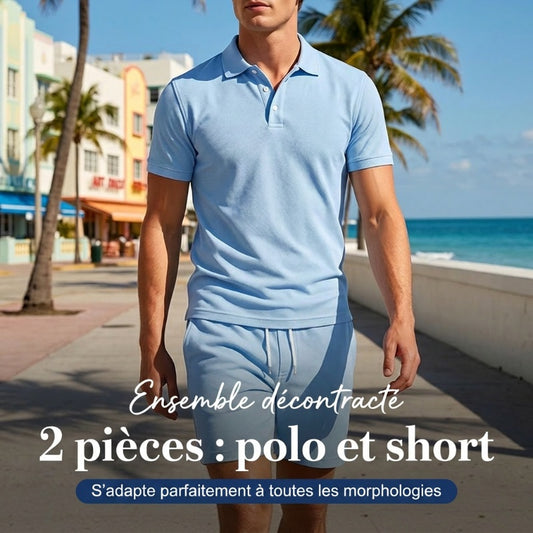 Ensemble d'été deux pièces pour homme, composé d'un polo et d'un short
