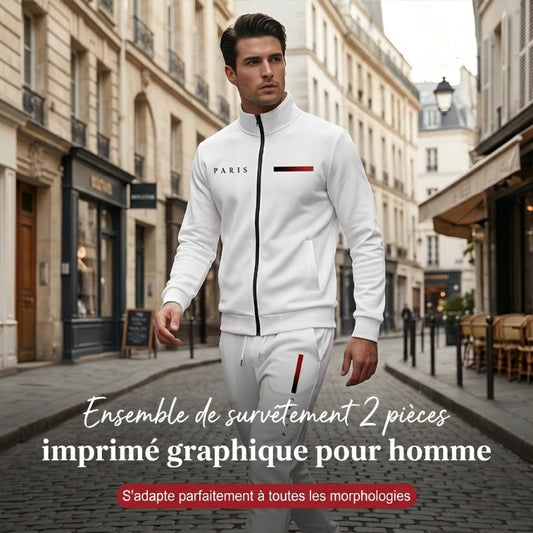Ensemble pantalon et veste zippée imprimée décontractée pour homme