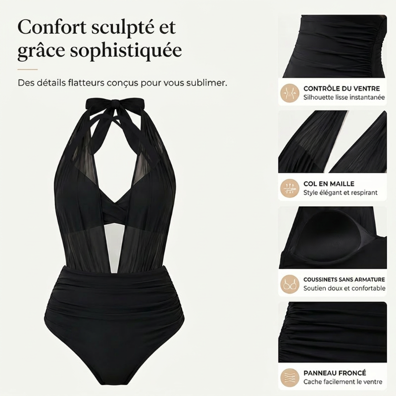Maillot de bain pour femme avec haut dos nu et effet amincissant au niveau du ventre