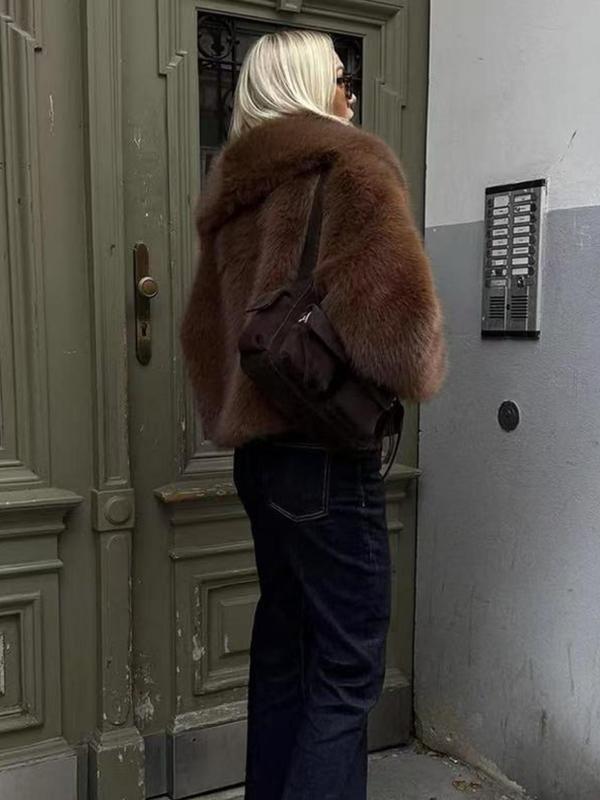 Manteau court en fausse fourrure pour femme, veste d'hiver ample et chaude