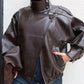 Veste en similicuir noir à col montant, veste de moto oversize