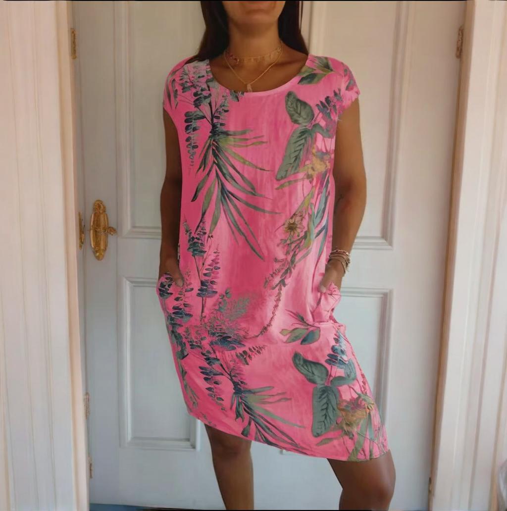 🌷Vente de printemps 50% de réduction🍀Robe à col rond à imprimé botanique pour femmes