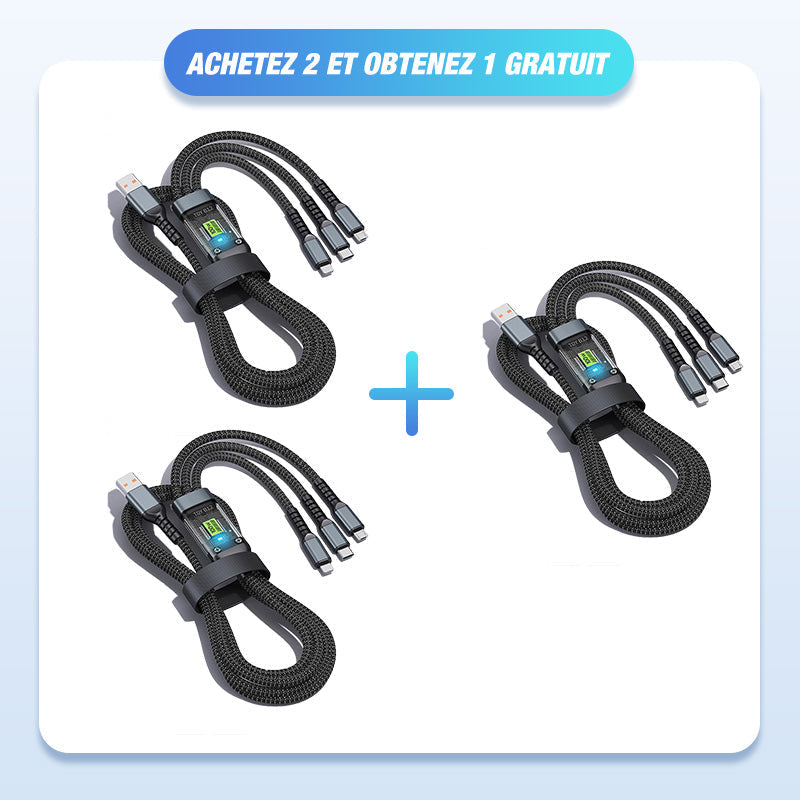 Chargement super rapide 100w, câble de données transparent 3-en-1