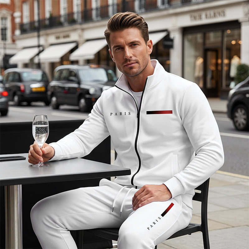 Ensemble pantalon et veste zippée imprimée décontractée pour homme