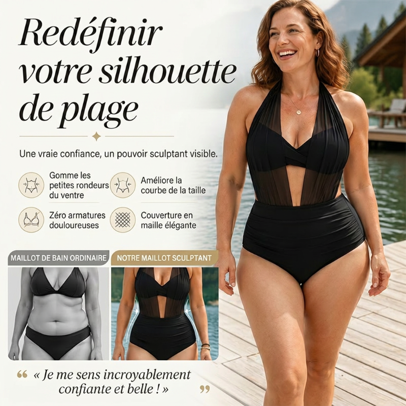 Maillot de bain pour femme avec haut dos nu et effet amincissant au niveau du ventre