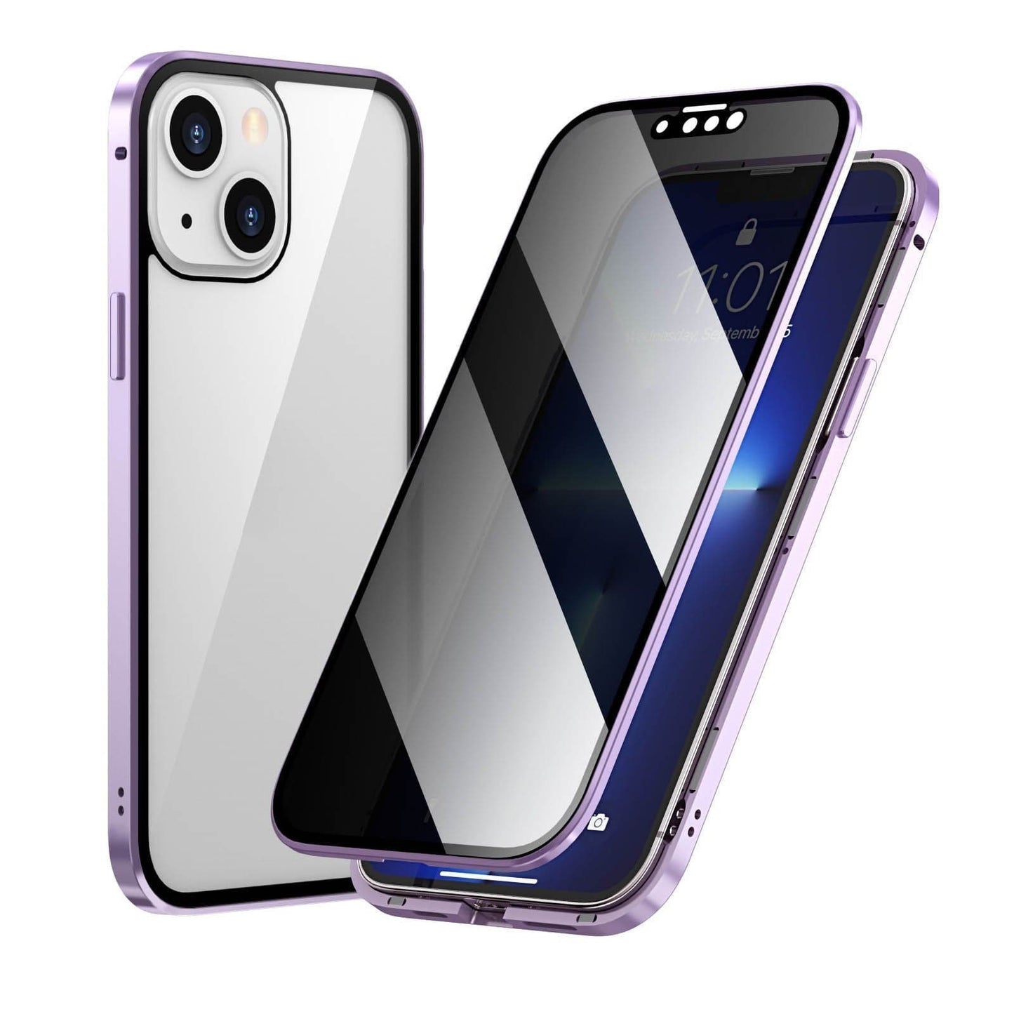 Coque magnétique pour iPhone avec verre de confidentialité et métal