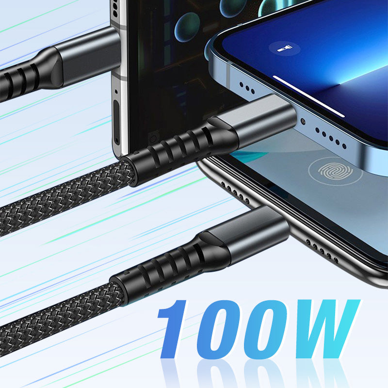 Chargement super rapide 100w, câble de données transparent 3-en-1