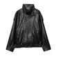 Veste en similicuir noir à col montant, veste de moto oversize