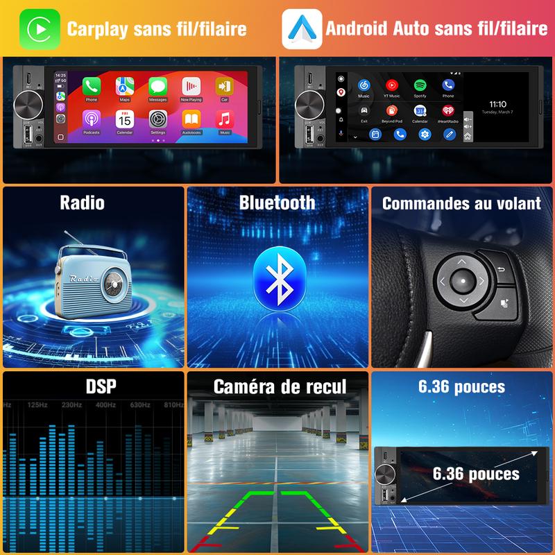 Écran tactile intelligent sans fil 6,36 pouces | Bluetooth | Commande vocale | Écran multimédia HD