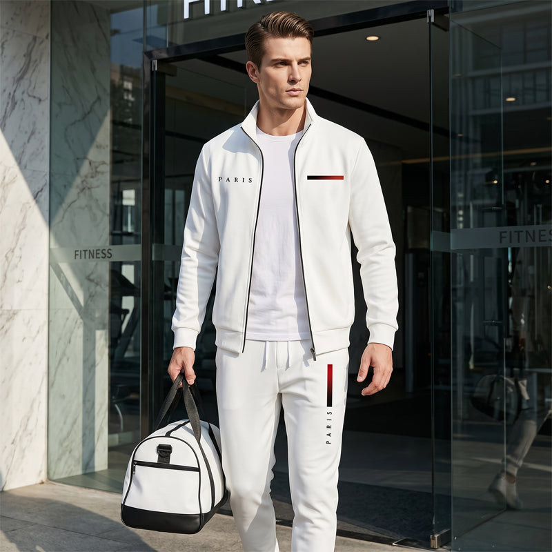 Ensemble pantalon et veste zippée imprimée décontractée pour homme