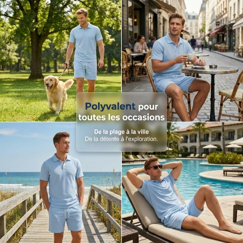 Ensemble d'été deux pièces pour homme, composé d'un polo et d'un short