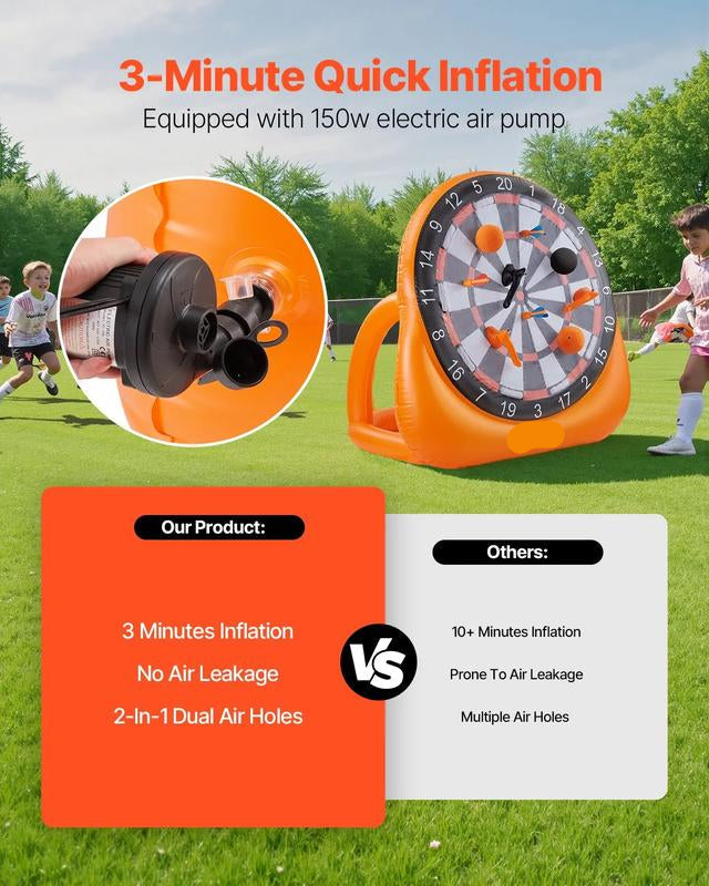 Cible de fléchettes gonflable en forme de ballon de football, cible géante, livrée avec 2 ballons de football et une pompe à air, s'installe en 3 minutes, idéale pour les grands jeux dans le jardin