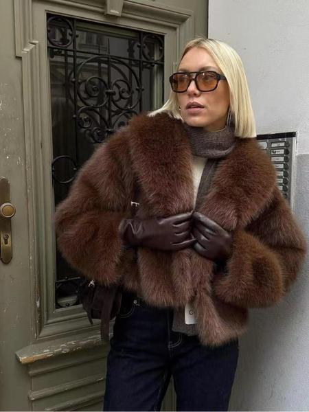 Manteau court en fausse fourrure pour femme, veste d'hiver ample et chaude