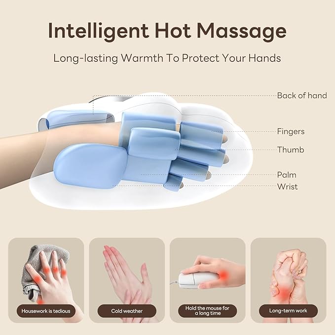 Appareil de massage portable pour les mains avec chaleur et compression