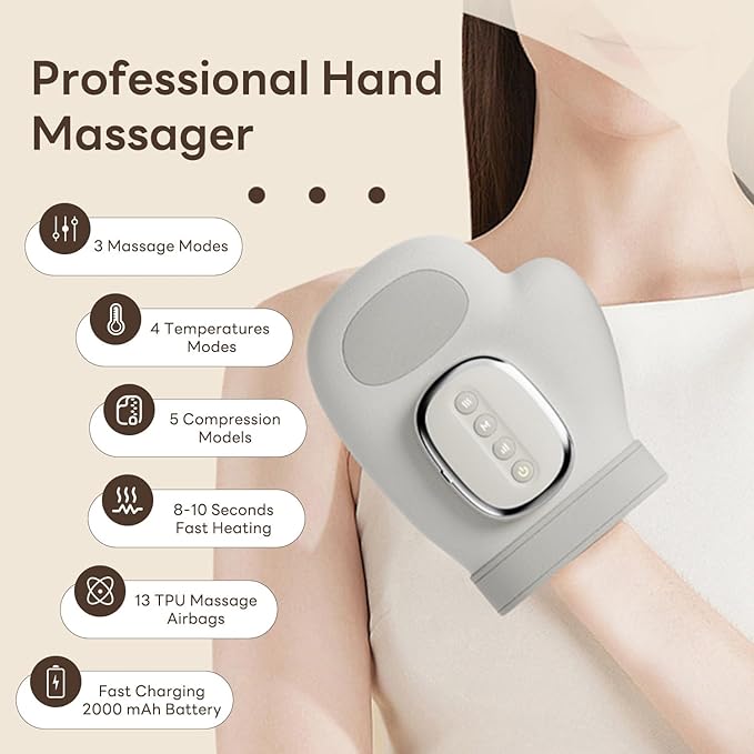 Appareil de massage portable pour les mains avec chaleur et compression