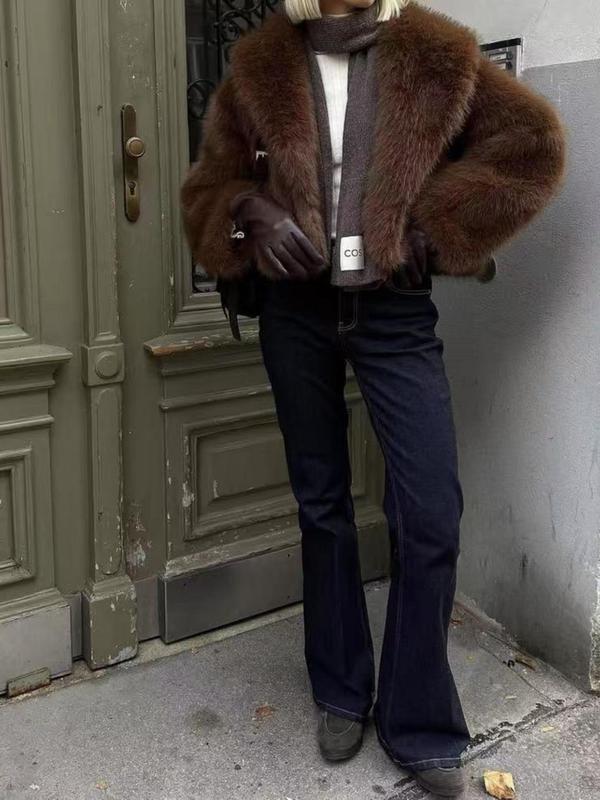 Manteau court en fausse fourrure pour femme, veste d'hiver ample et chaude