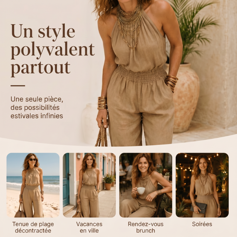 Combinaison élégante à dos nu et col licou pour femme