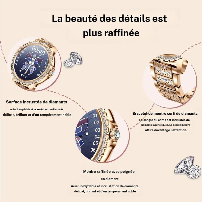 Montre connectée tendance pour femmes, montre numérique à grand écran HD de 1,32 pouces