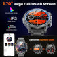 Montre connectée pour homme de style militaire avec batterie de 1 100 mAh, écran AMOLED de 1,7 pouces, lampe torche LED, étanchéité IP68, montre de sport avec fonction téléphone, plus de 110 modes sportifs, suivi de la fréquence cardiaque et du sommeil