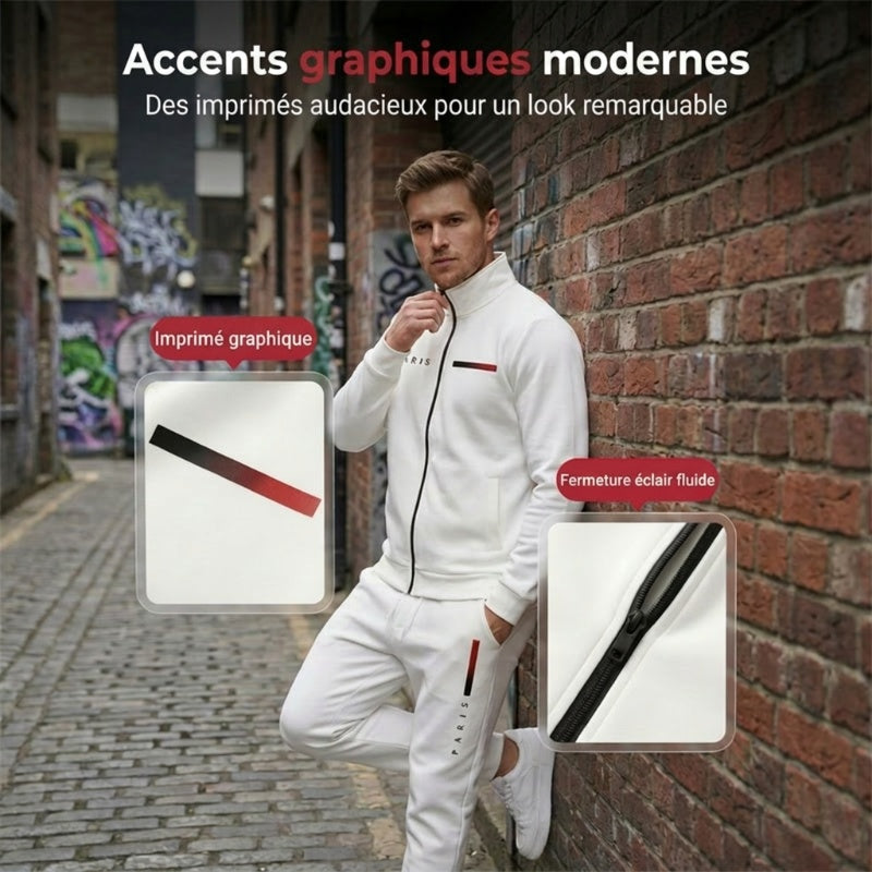 Ensemble pantalon et veste zippée imprimée décontractée pour homme