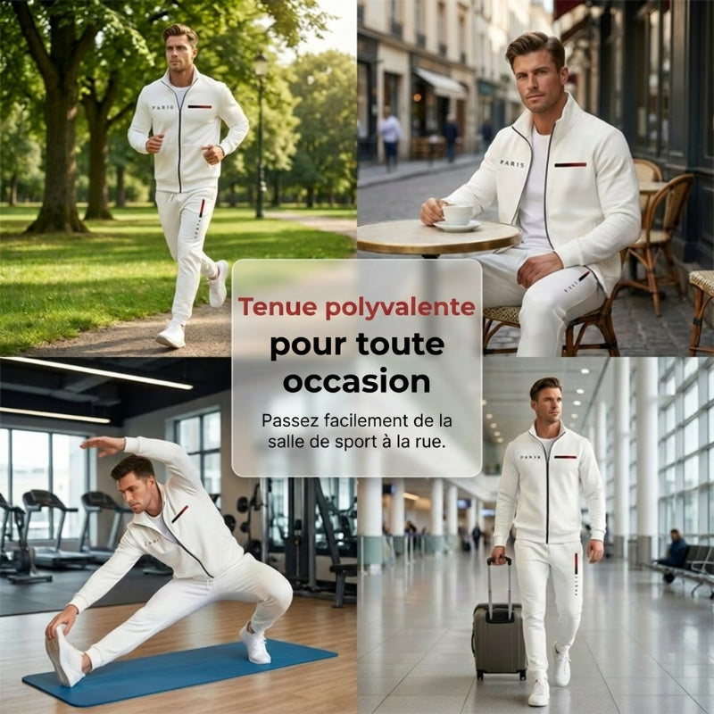 Ensemble pantalon et veste zippée imprimée décontractée pour homme