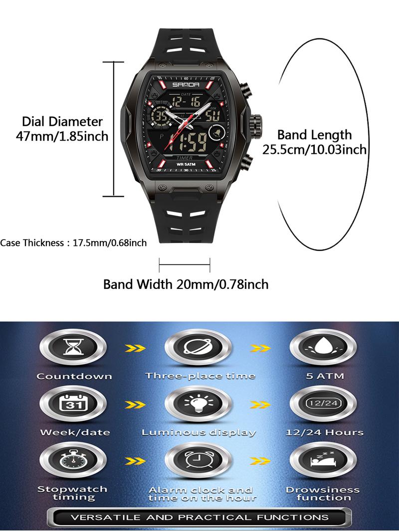 Montre numérique pour homme, montre numérique sportive décontractée avec cadran lumineux et mode alarme