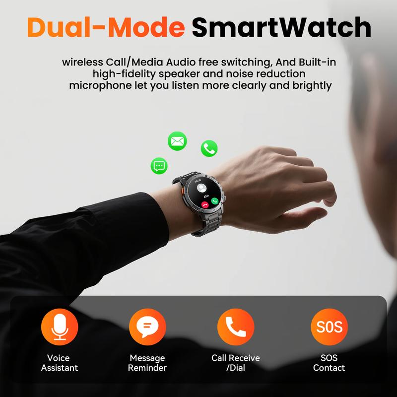 Montre connectée pour homme de style militaire avec batterie de 1 100 mAh, écran AMOLED de 1,7 pouces, lampe torche LED, étanchéité IP68, montre de sport avec fonction téléphone, plus de 110 modes sportifs, suivi de la fréquence cardiaque et du sommeil