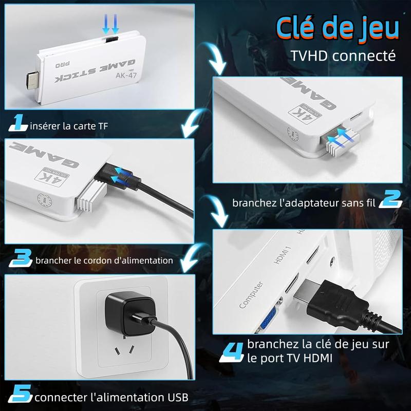 Plus de 40 000 jeux disponibles. Toute nouvelle console de jeux rétro M15. Compatible avec la connexion HDMI 4K. Manettes plug‑and‑play pour jouer sur télévision. Équipée de manettes sans fil 2,4 GHz améliorées.