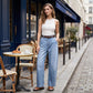 Jean droit court à taille haute pour femme