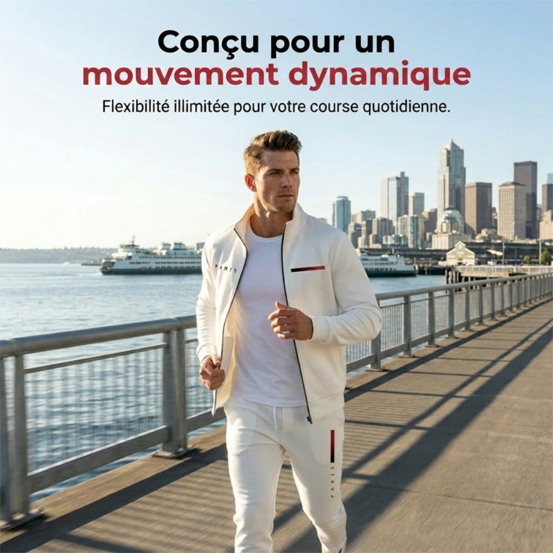 Ensemble pantalon et veste zippée imprimée décontractée pour homme