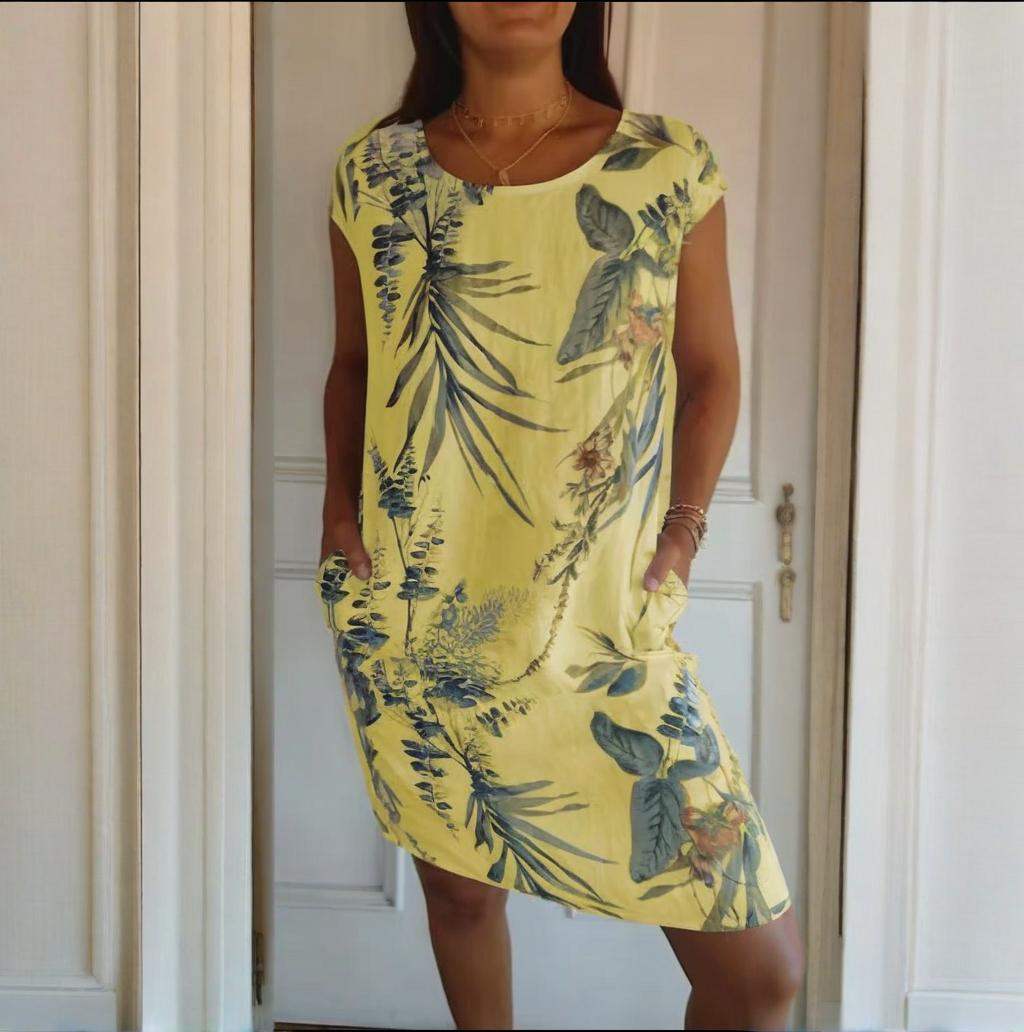 🌷Vente de printemps 50% de réduction🍀Robe à col rond à imprimé botanique pour femmes