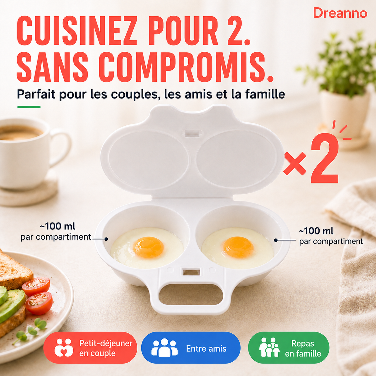 🥚 Des œufs pochés en quelques minutes ! Pocheur pour micro-ondes à double compartiment, sans huile