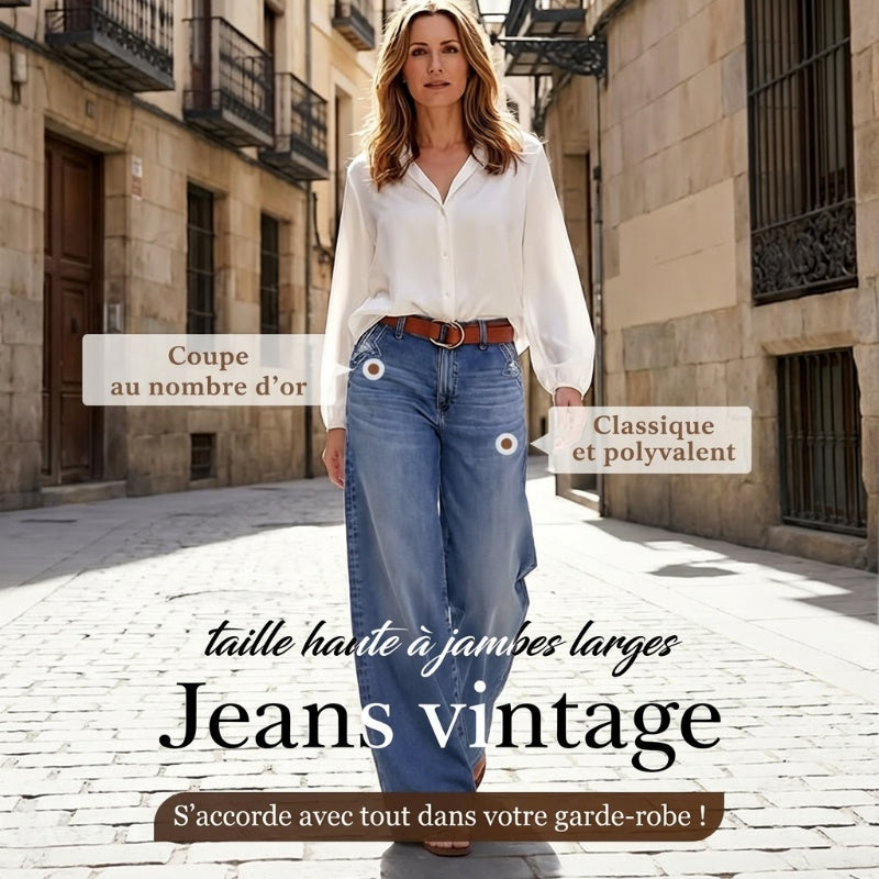 👖✨ 50% de réduction ! Jean Vintage Taille Haute à Jambes Larges pour Femme – Délavage rétro, coupe flatteuse & confort en coton toute la journée