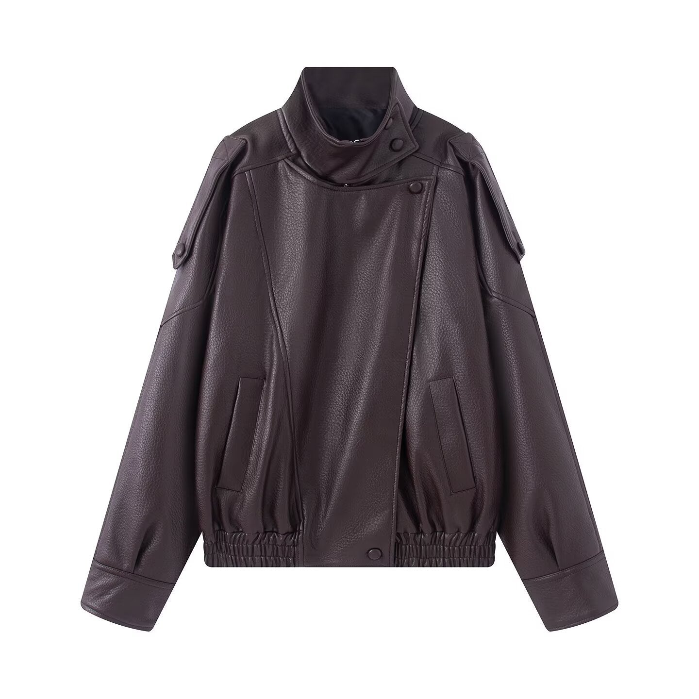 Veste en similicuir noir à col montant, veste de moto oversize